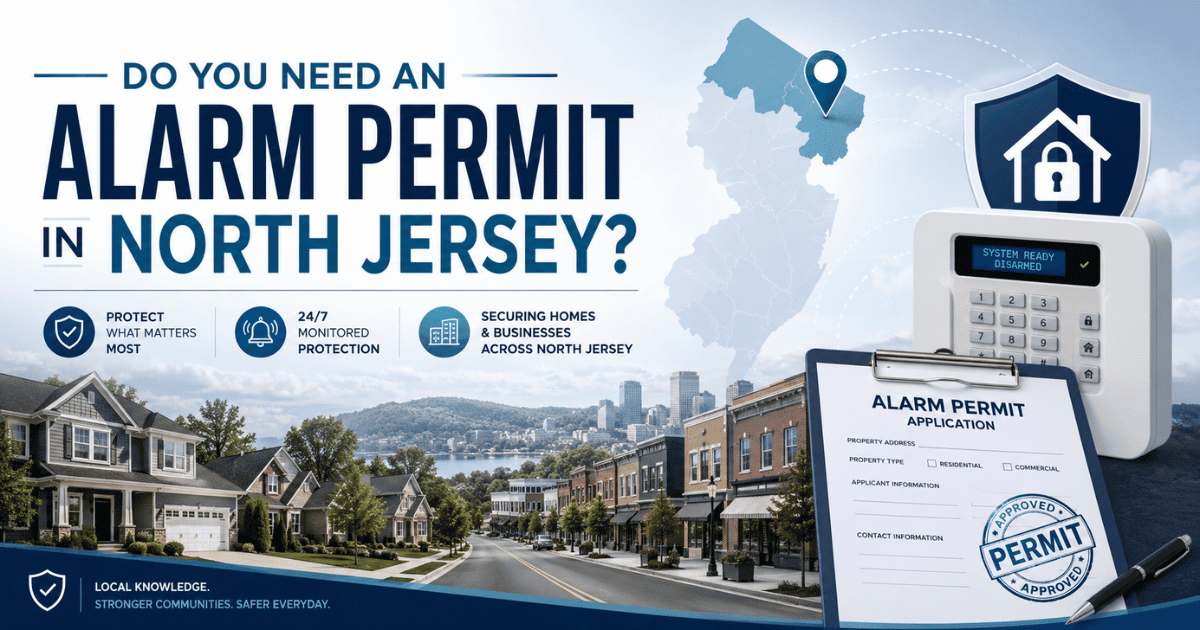 An image of a street in North Jersey with a focus on knowing if you need an alarm permit in NJ
